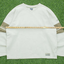 Load image into Gallery viewer, 2001 Nike Small Swoosh Embroidered Logo Stripe Taping Varsity Waffle Boxy V-Neck Beige Brown Sweatshirt - M