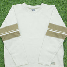 Load image into Gallery viewer, 2001 Nike Small Swoosh Embroidered Logo Stripe Taping Varsity Waffle Boxy V-Neck Beige Brown Sweatshirt - M