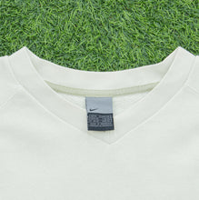Load image into Gallery viewer, 2001 Nike Small Swoosh Embroidered Logo Stripe Taping Varsity Waffle Boxy V-Neck Beige Brown Sweatshirt - M
