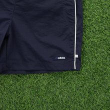 Load image into Gallery viewer, (2004) Women’s Adidas Spell Out Logo Piping Navy Sports Shorts - L (14-16)