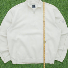Load image into Gallery viewer, 1997 Nike Golf Small Spell Out Swoosh Embroidered Logo Piping Boxy Beige Quarter Zip Jumper - L