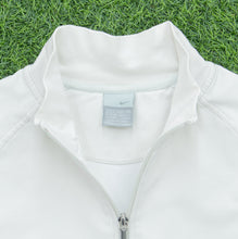 Load image into Gallery viewer, Women’s 2002 Nike Small Swoosh Embroidered Zip Up High Neck Fitted Sports White Track Jacket - M/L (12-14)