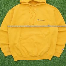 Load image into Gallery viewer, Champion Small Spell Out Graphic Embroidered Logo Drawstring Boxy Pullover Yellow Hoodie - L