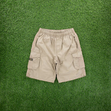 Load image into Gallery viewer, (2007) Nike Randall’s Island Downing Stadium Small Swoosh Embroidered Cream Cargo Shorts - L (32-36”)