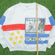 Load image into Gallery viewer, Reebok Sport Special Edition World Record Spell Out Graphic Star Stripe Boxy Crewneck White Sweatshirt - L/XL