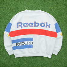 Load image into Gallery viewer, Reebok Sport Special Edition World Record Spell Out Graphic Star Stripe Boxy Crewneck White Sweatshirt - L/XL