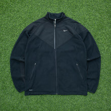 Load image into Gallery viewer, 2007 Nike Fit Small Swoosh Embroidered Nylon Panel Full Zip Black Fleece - L