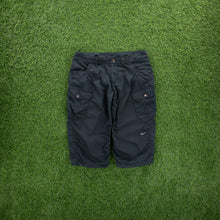 Load image into Gallery viewer, (2008) Women’s Nike Fit Dry Small Swoosh Embroidered Adjustable Black Cargo 3/4 Length Shorts - S (6)