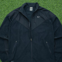 Load image into Gallery viewer, 2007 Nike Fit Small Swoosh Embroidered Nylon Panel Full Zip Black Fleece - L