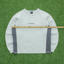Load image into Gallery viewer, Women’s 2000 Nike Spell Out Embroidered Small Swoosh Logo V-Neck Boxy Beige Grey Sweatshirt - L (14-16)