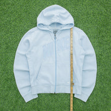 Load image into Gallery viewer, Women’s 2004 Nike Spell Out Small Swoosh Embroidered Mesh Logo Zip Up Light Blue Hoodie - M (10-12)