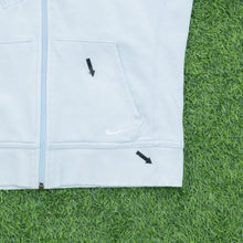 Load image into Gallery viewer, Women’s 2004 Nike Spell Out Small Swoosh Embroidered Mesh Logo Zip Up Light Blue Hoodie - M (10-12)
