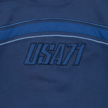 Load image into Gallery viewer, Nike Athletic 71 Small Swoosh USA Spell Out Embroidered Stripe Piping Boxy Crewneck Navy Sweatshirt - M