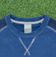Load image into Gallery viewer, 2004 Nike Athletic 71 Spell Out Embroidered Small Swoosh Contrast Stitch Raglan Crewneck Navy Sweatshirt - M