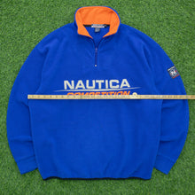 Load image into Gallery viewer, 1999 Nautica Competition USA Spell Out Embroidered Pullover 1/4 Quarter Zip Oversized NauTech Blue Orange Fleece - M/L