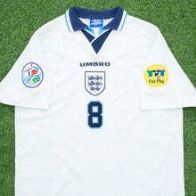 Load image into Gallery viewer, 1995 1997 England Gascoigne 8 Home Football Shirt Size XL Euro 1996 Genuine Original