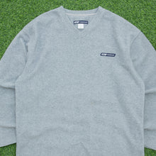 Load image into Gallery viewer, 1995 Reebok Small Spell Out Logo Embroidered V-Neck Grey Fleece Jumper - L