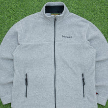 Load image into Gallery viewer, Timberland Polartec Small Spell Out Embroidered Zip Up Grey Fleece Jacket - S