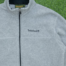 Load image into Gallery viewer, Timberland Polartec Small Spell Out Embroidered Zip Up Grey Fleece Jacket - S