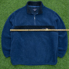 Load image into Gallery viewer, 2000 GANT Sport USA Small Spell Out Embroidered Two Tone Stripe Oversized 1/4 Quarter Zip Sherpa Navy Fleece - L