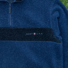 Load image into Gallery viewer, 2000 GANT Sport USA Small Spell Out Embroidered Two Tone Stripe Oversized 1/4 Quarter Zip Sherpa Navy Fleece - L