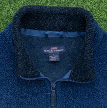 Load image into Gallery viewer, 2000 GANT Sport USA Small Spell Out Embroidered Two Tone Stripe Oversized 1/4 Quarter Zip Sherpa Navy Fleece - L