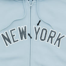 Load image into Gallery viewer, New York Yankees Spell Out Graphic MLB Majestic Light Blue Zip Up Hoodie - XL