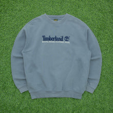 Load image into Gallery viewer, Timberland Spell Out Embroidered Pullover Crewneck Blue Sweatshirt - M/L (2002)