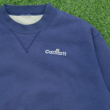 Load image into Gallery viewer, Carhartt Small Spell Out Embroidered Lined Heavyweight Boxy Crewneck Navy Sweatshirt - M