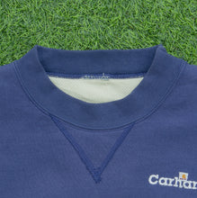 Load image into Gallery viewer, Carhartt Small Spell Out Embroidered Lined Heavyweight Boxy Crewneck Navy Sweatshirt - M