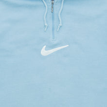 Load image into Gallery viewer, Women’s 1999 Nike Large Swoosh Sleeve Spell Out Embroidered Boxy 1/4 Quarter Zip Light Blue Hoodie - M (10-12)