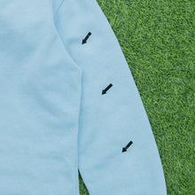 Load image into Gallery viewer, Women’s 1999 Nike Large Swoosh Sleeve Spell Out Embroidered Boxy 1/4 Quarter Zip Light Blue Hoodie - M (10-12)