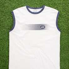 Load image into Gallery viewer, (2006) Nike Spell Out Graphic Embroidered White Navy Sleeveless Vest Tank Top - L/XL