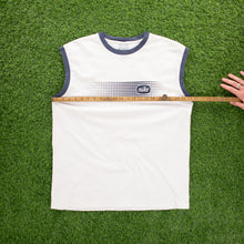Load image into Gallery viewer, (2006) Nike Spell Out Graphic Embroidered White Navy Sleeveless Vest Tank Top - L/XL