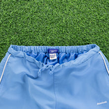 Load image into Gallery viewer, Women’s Reebok Small Spell Out Embroidered Pocket Piping Light Blue 3/4 Length Shorts - M (10-12)