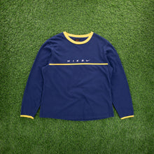 Load image into Gallery viewer, (1999) Women’s Nike Spell Out Small Swoosh Embroidered Navy Yellow Longsleeve T-Shirt - L/XL (14-18)