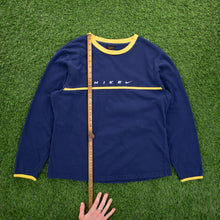 Load image into Gallery viewer, (1999) Women’s Nike Spell Out Small Swoosh Embroidered Navy Yellow Longsleeve T-Shirt - L/XL (14-18)