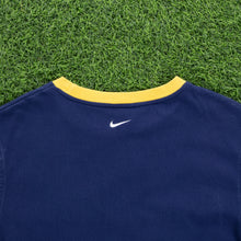 Load image into Gallery viewer, (1999) Women’s Nike Spell Out Small Swoosh Embroidered Navy Yellow Longsleeve T-Shirt - L/XL (14-18)