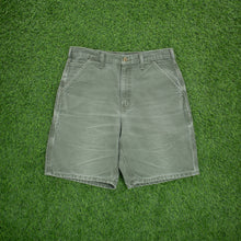 Load image into Gallery viewer, Carhartt Carpenter Workwear Medium Wash Denim Green Jort Shorts - 32”