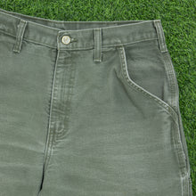Load image into Gallery viewer, Carhartt Carpenter Workwear Medium Wash Denim Green Jort Shorts - 32”