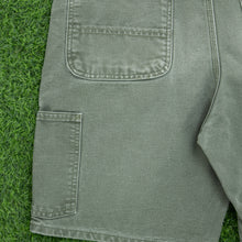 Load image into Gallery viewer, Carhartt Carpenter Workwear Medium Wash Denim Green Jort Shorts - 32”