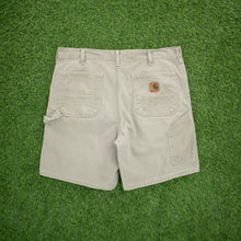 Load image into Gallery viewer, Carhartt Carpenter Workwear Canvas Light Wash Denim Beige Jort Shorts - 38”