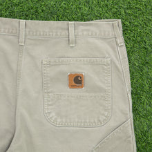 Load image into Gallery viewer, Carhartt Carpenter Workwear Canvas Light Wash Denim Beige Jort Shorts - 38”