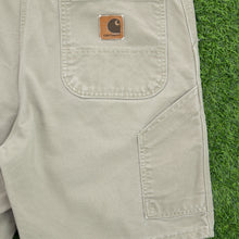 Load image into Gallery viewer, Carhartt Carpenter Workwear Canvas Light Wash Denim Beige Jort Shorts - 38”