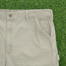 Load image into Gallery viewer, Carhartt Carpenter Workwear Canvas Light Wash Denim Beige Jort Shorts - 38”