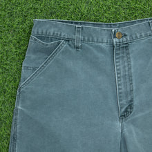 Load image into Gallery viewer, Carhartt Carpenter Workwear Medium Wash Denim Teal Jort Shorts - 32”
