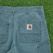 Load image into Gallery viewer, Carhartt Carpenter Workwear Medium Wash Denim Teal Jort Shorts - 32”