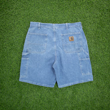 Load image into Gallery viewer, Carhartt Carpenter Workwear Medium Wash Denim Blue Jort Shorts - 36”