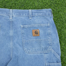Load image into Gallery viewer, Carhartt Carpenter Workwear Medium Wash Denim Blue Jort Shorts - 36”