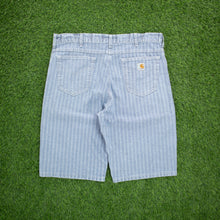 Load image into Gallery viewer, Carhartt Workwear Mernard Striped Light Wash Denim Light Blue Jort Shorts - 38”